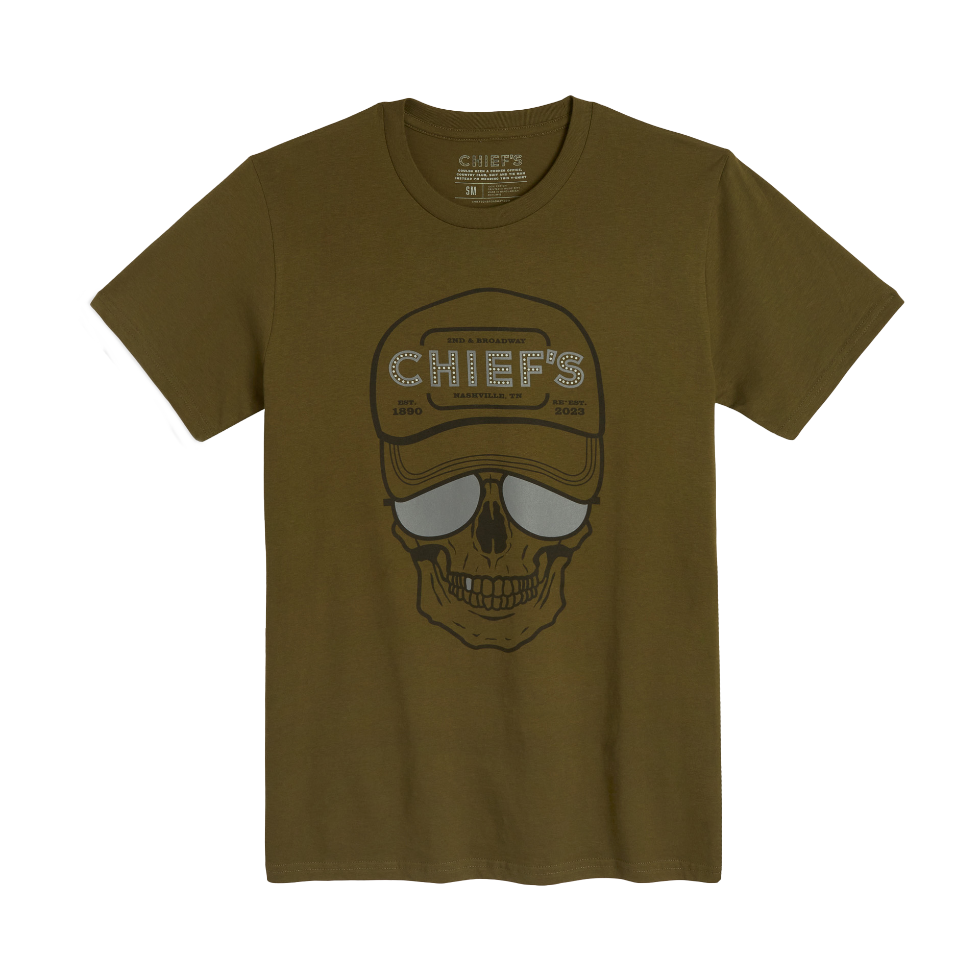 Chief's Skull Logo T-Shirt - Army Green